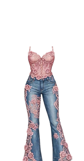 Pink Floral Jeans Set
