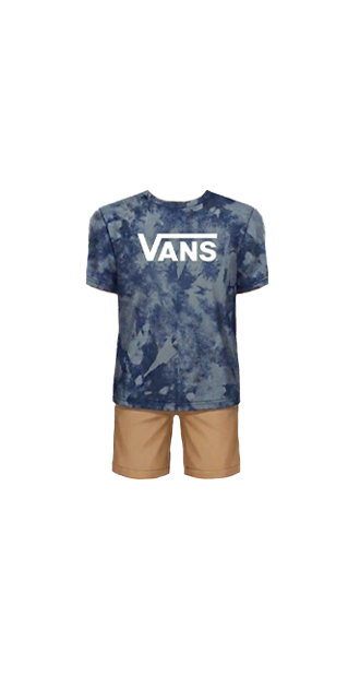Blue Vans Shirt & Tan Shorts