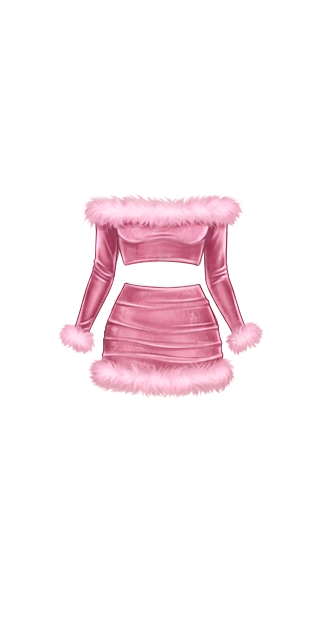 Feather Trim Pink Velvet 2 Piece