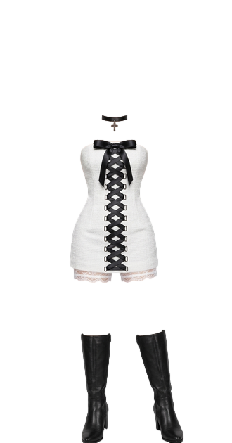 White Tweed Lace-up Mini Dress