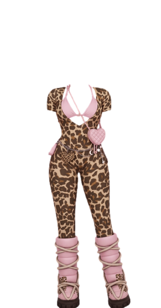 Full leopard print jumpsuit with pink accents