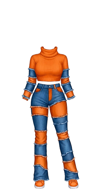 Orange Patchwork Turtleneck