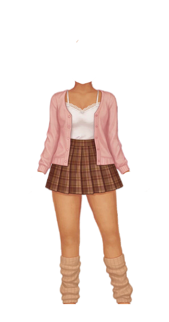 Pink Cardigan and Plaid Skirt