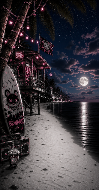 Kawaii Noir Beach Background
