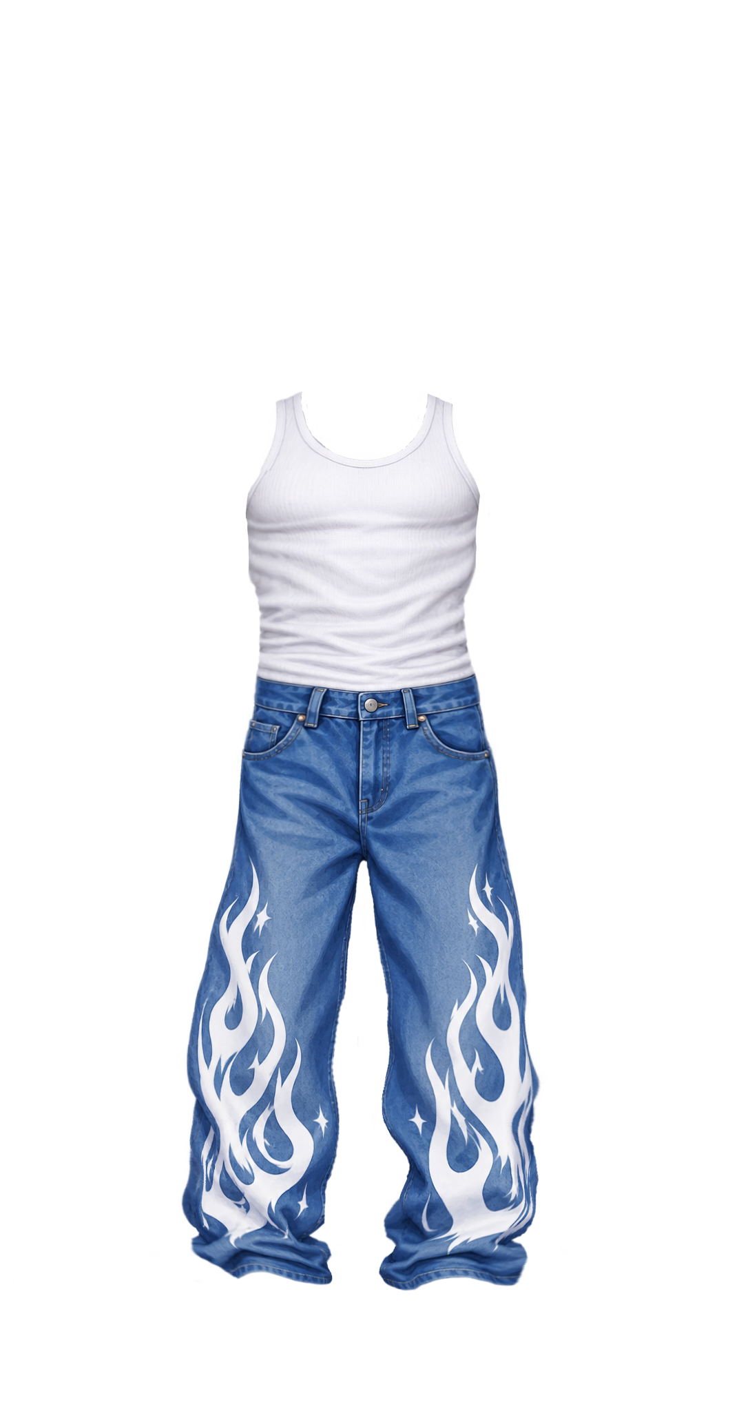 White Tank Flame Pants
