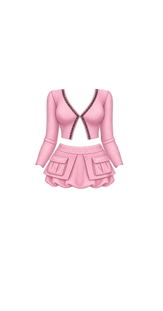 Pink Ribbed Cardigan & Cargo Skirt