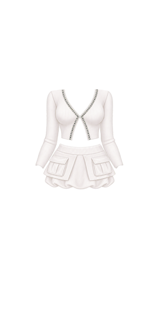 White Ribbed Cardigan & Cargo Skirt