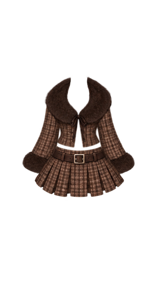 Brown Plaid Skirt Set