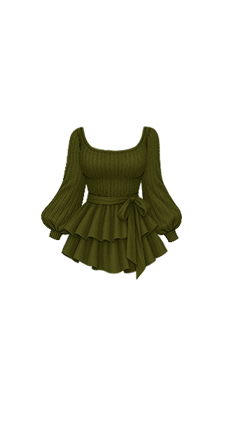 Olive Ribbed Ruffle Dress