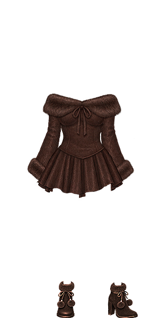 Espresso Fur-Trim Dress Set