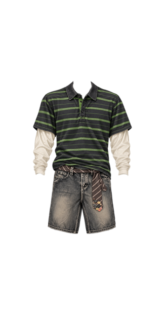 Green Striped Collar Shirt .W/ Tie Belt