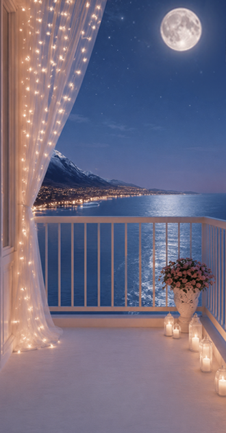 Moonlit Seaside Balcony