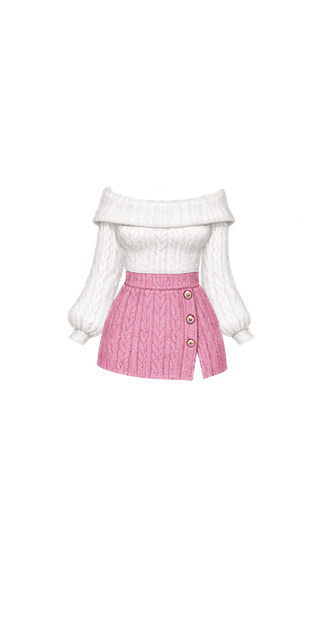 Pink and White Cable Knit Sweater Set