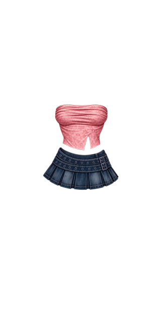 Pink Tube Top & Pleated Denim Skirt