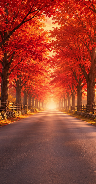 Red Autumn Tree Pathway