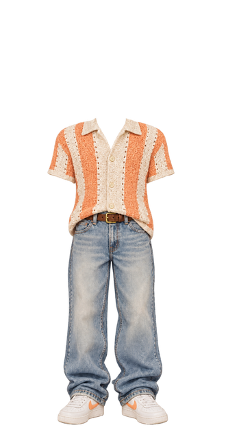 Globe Orange Men Crochet Stripe Polo