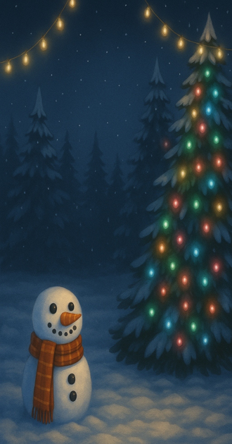 Christmas tree and snowman background