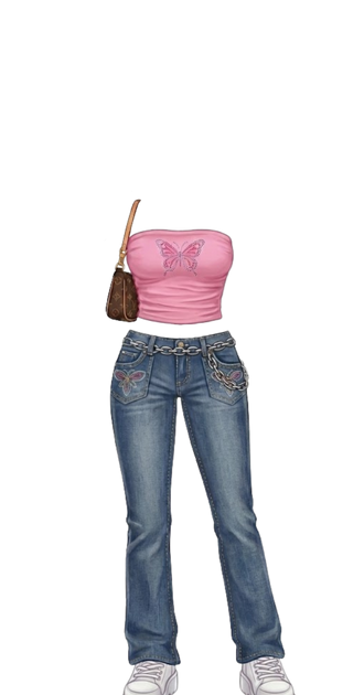 Pink Butterfly Top With Jeans