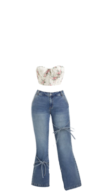 Bow Jeans With Floral Top