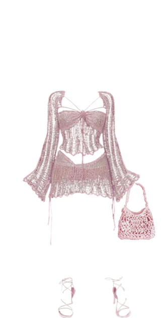 Lavender Sparkly Crochet Mesh Corset and Mini Skirt with Sheer Sleeves