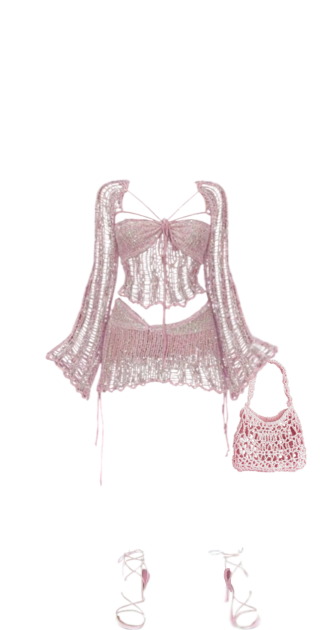 Lavender Sparkly Crochet Mesh Corset and Mini Skirt with Sheer Sleeves