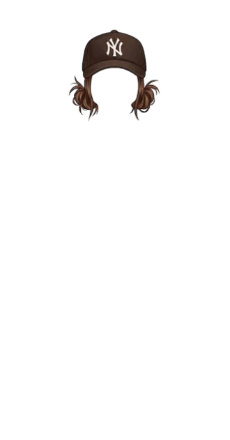 Brunette Messy Low Double Buns with Brown Yankees Hat