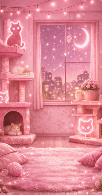 Pink Cat TreeHouse Background