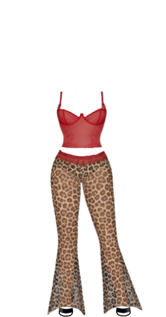 Sheer Leopard Lounge Set With Red Top